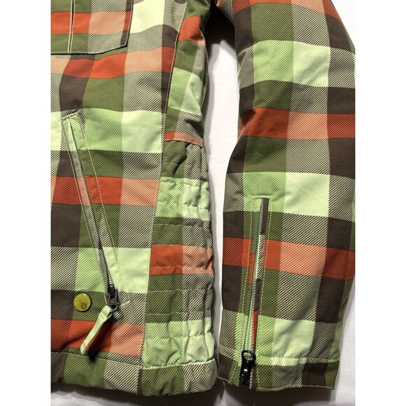 Burton Geo 3/2 Jacket Womens Medium Green Plaid Hood Waterproof Lined Snowboard - Picture 6 of 15